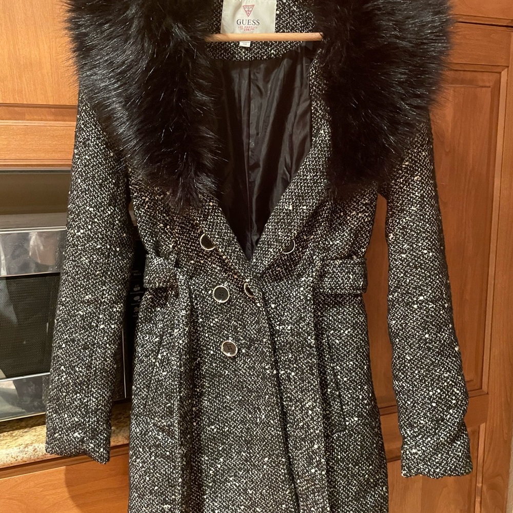 Guess Tweed Jacket with Black Faux Fur